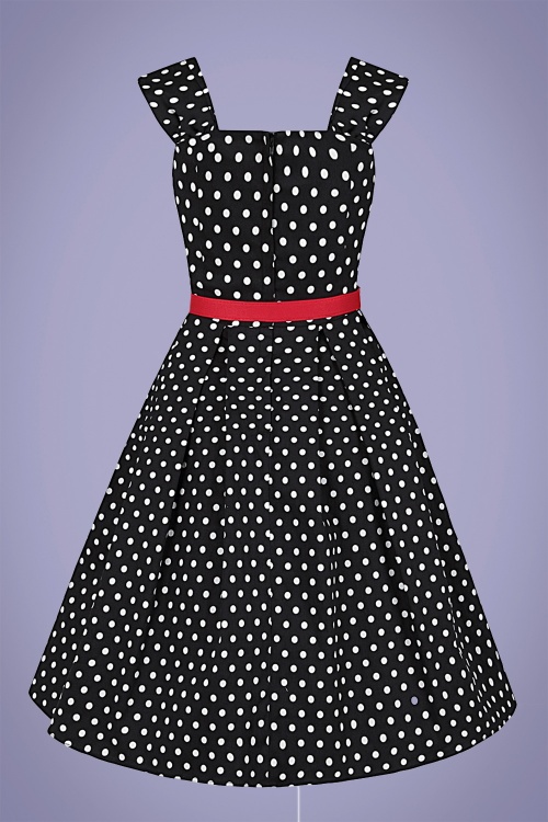 Collectif Clothing - Jill Polka Dot Swing Dress Années 50 en Noir 4