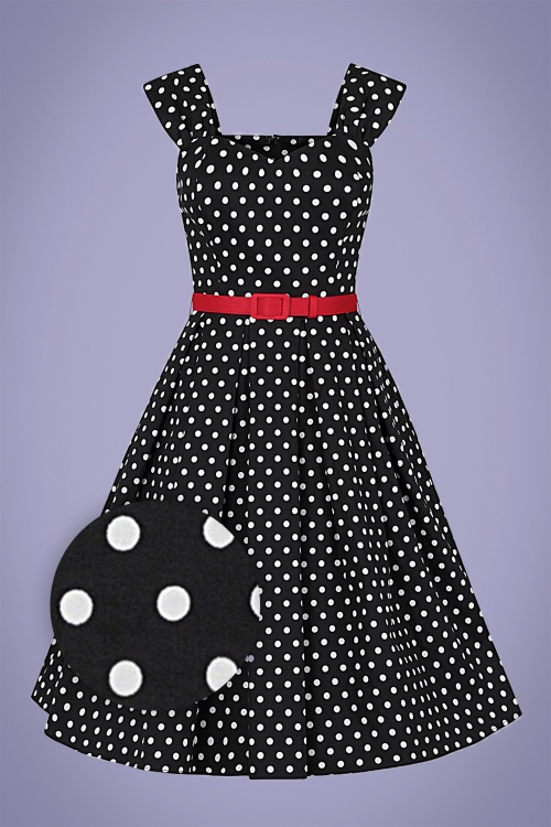Collectif Clothing - 50s Jill Polka Dot Swing Dress in Black 2