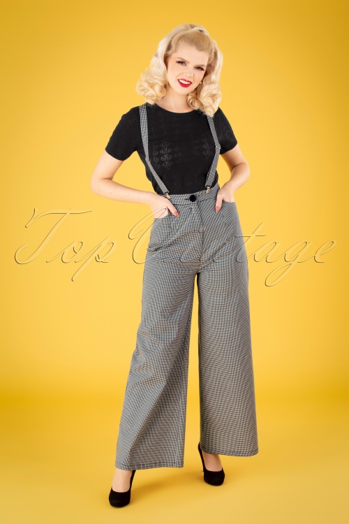 Collectif Clothing - 40s Glinda Houndstooth Trousers in Black and White 2