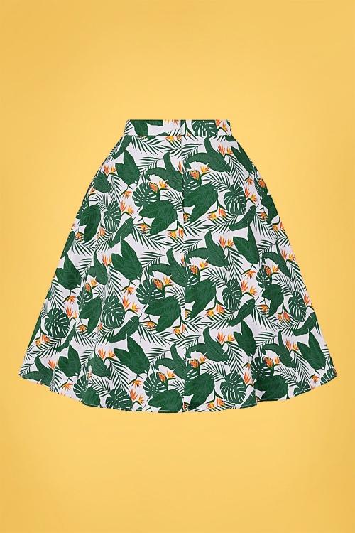 Collectif Clothing - 50s Mattie Bird of Paradise Swing Skirt in Ivory and Green 3