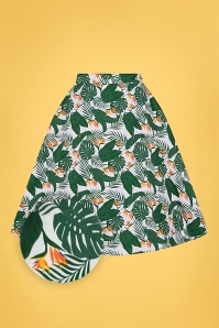 Collectif Clothing - Mattie Bird of Paradise Swing Skirt Années 50 en Ivoire et Vert  