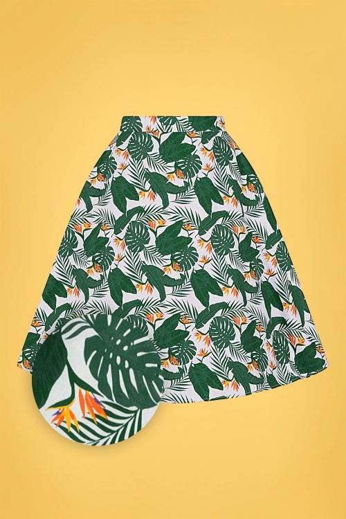 Collectif Clothing - 50s Mattie Bird of Paradise Swing Skirt in Ivory and Green