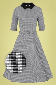 Collectif Clothing - Winona Houndstooth Swing Dress Années 50 en Noir et Blanc 3