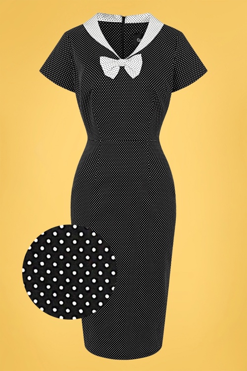 Collectif Clothing - Clair Mini Polka Dot Pencil Dress Années 50 en Noir et Blanc 2