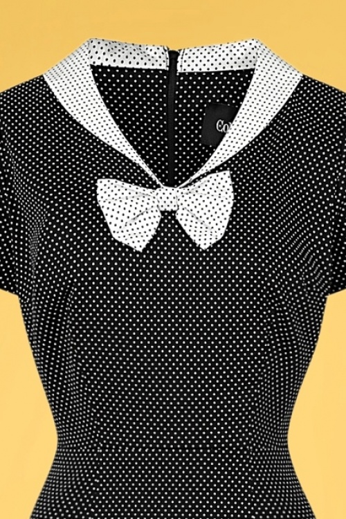 Collectif Clothing - Clair Mini Polka Dot Pencil Dress Années 50 en Noir et Blanc 3