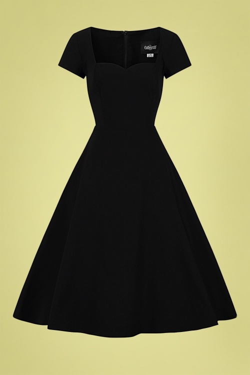 Collectif Clothing - Kristy Plain Swing Dress Années 50 en Noir 2