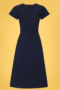 Collectif Clothing - Cherilynn Plain Swing Dress Années 50 en Bleu Marine 4