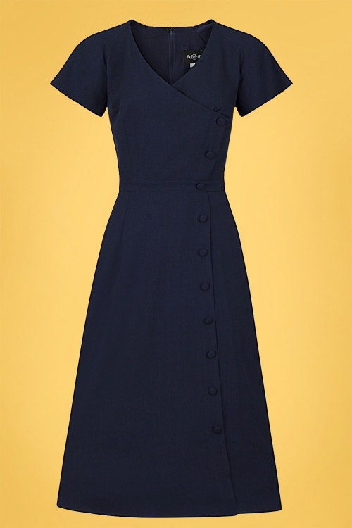 Collectif Clothing - 50s Cherilynn Plain Swing Dress in Navy 2