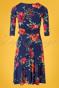 Vintage Chic for Topvintage - Caryl Floral Swing Dress Années 50 en Bleu Marine  4