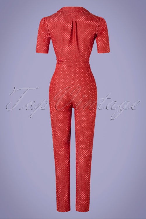 Very Cherry - 40s Classic Dots Jumpsuit in Denim Red 4