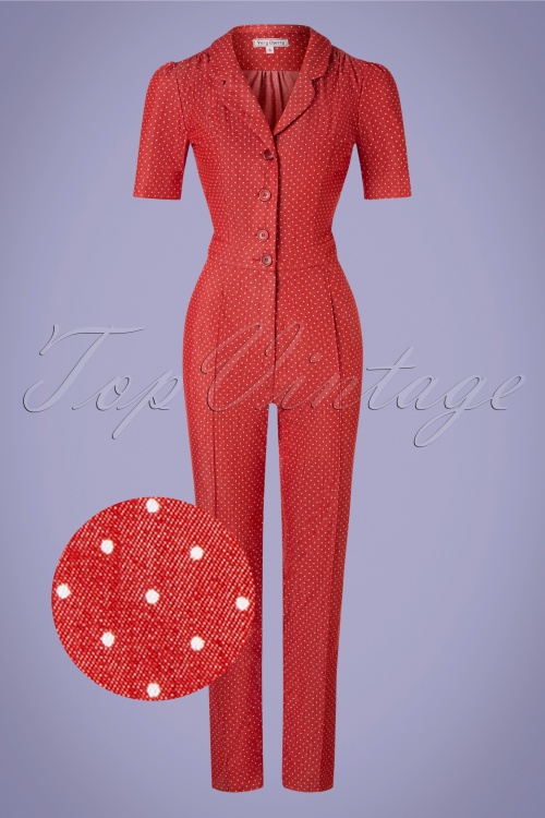 Very Cherry - 40s Classic Dots Jumpsuit in Denim Red 2