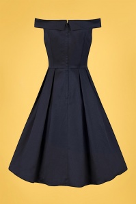 Collectif Clothing - 50s Anastasia Satin Swing Dress in Navy 3