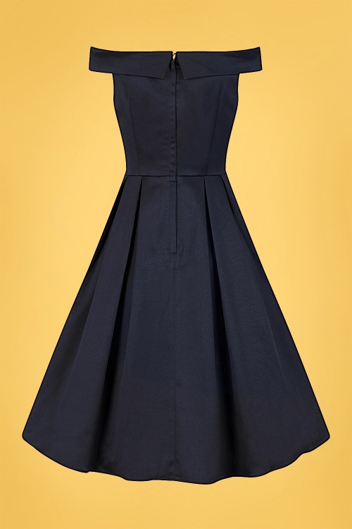 Collectif Clothing - Anastasia Satin Swing Dress Années 50 en Bleu Marine 3
