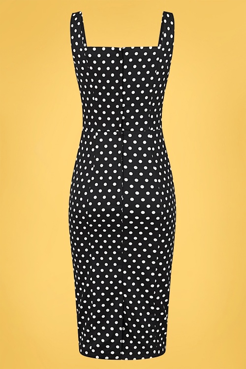 Collectif Clothing - Anita Polka Dot Pencil Dress Années 50 en Noir 3