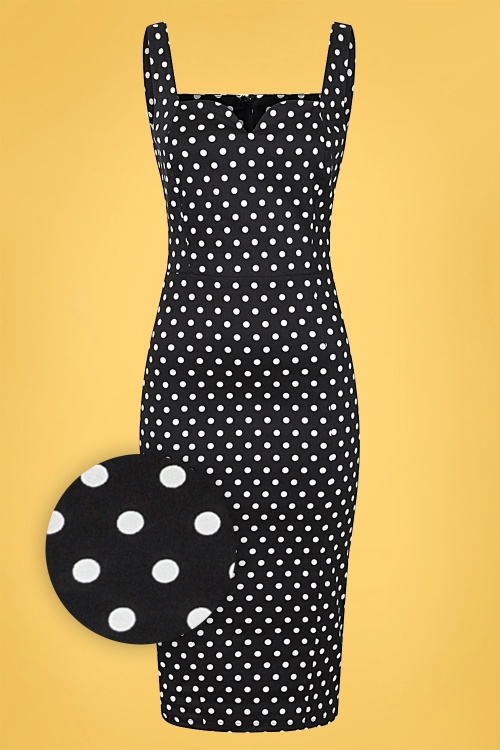 Collectif Clothing - Anita Polka Dot Pencil Dress Années 50 en Noir