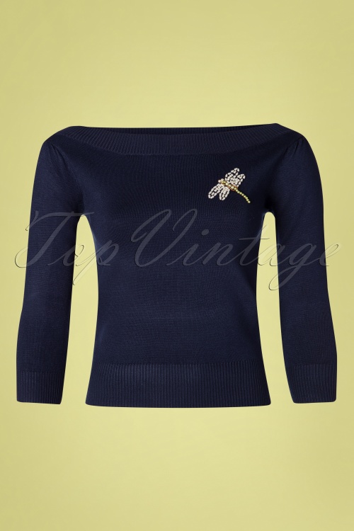 Collectif Clothing - 50s Emilia Dragonfly Jumper in Navy 2