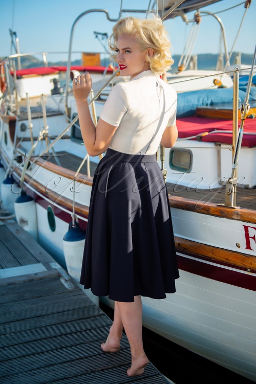Glamour Bunny - Lila Swing Dress Années 50 en Blanc et Bleu Marine 9