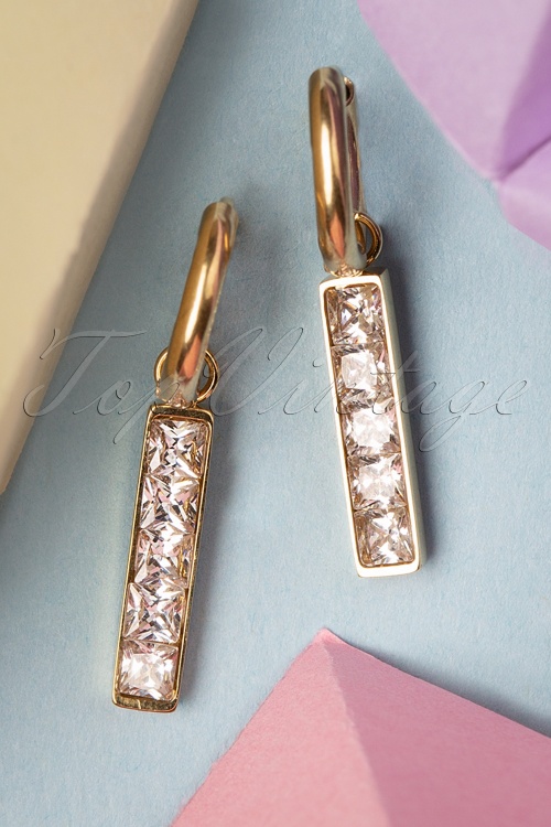 Day&Eve by Go Dutch Label - Crystal Pendant Earrings Années 50 en Plaqué Or