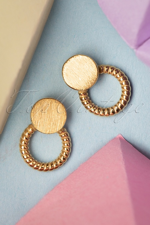 Day&Eve by Go Dutch Label - Rope Ring Studs Années 50 en Plaqué Or
