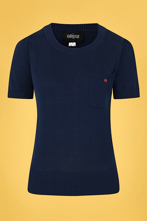 Collectif Clothing - Davina Plain Knitted Top Années 50 en Bleu Marine  2