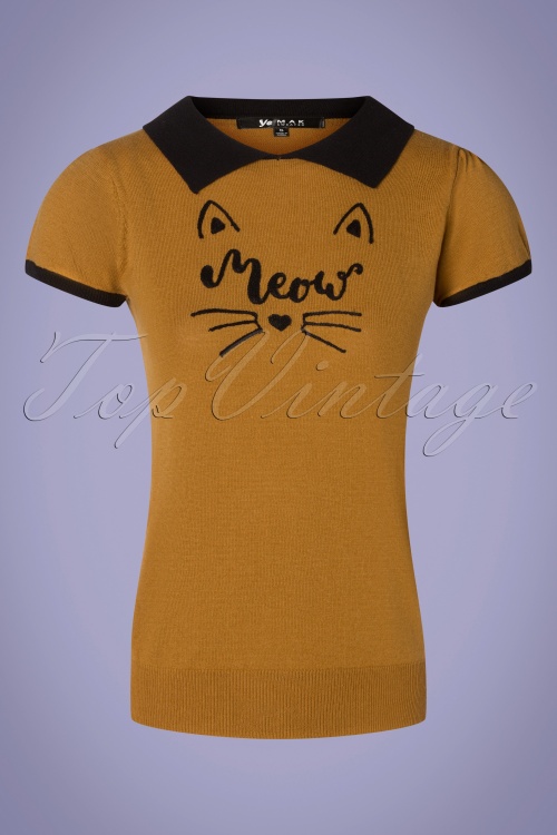 Mak Sweater - Cat Shirt Années 60 en Camel et Noir