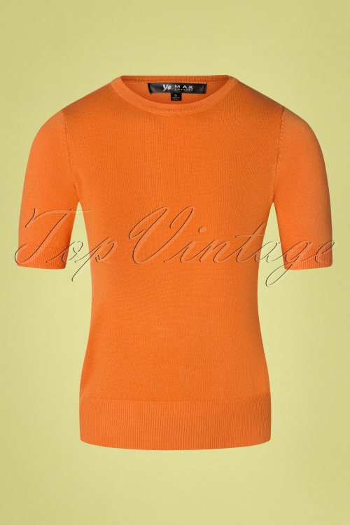 Mak Sweater - Debbie Short Sleeve Sweater Années 50 en Orange Clair