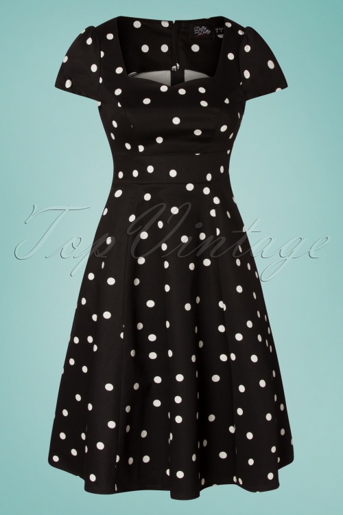 Dolly and Dotty - 50s Claudia Polkadot Swing Dress in Black 2