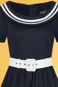 Collectif Clothing - Tina Nautical Swing Dress Années 50 en Bleu Marine et Blanc 3