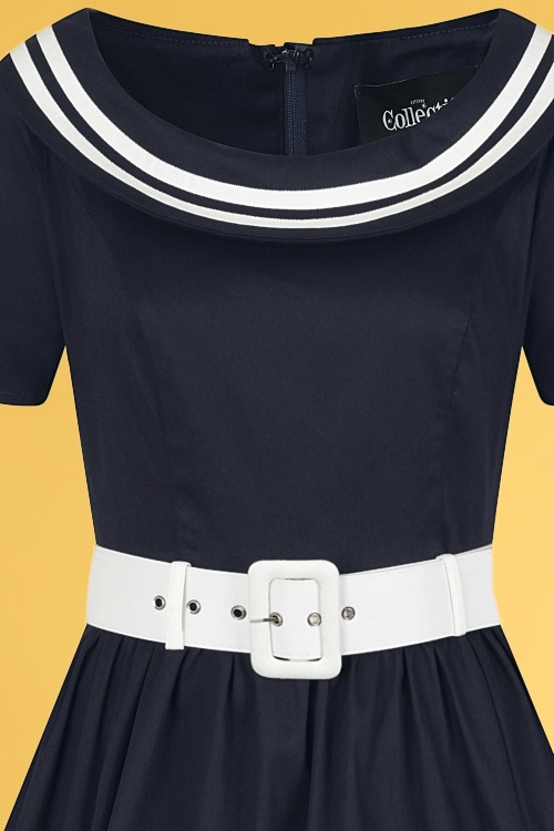 Collectif Clothing - Tina Nautical Swing Dress Années 50 en Bleu Marine et Blanc 3
