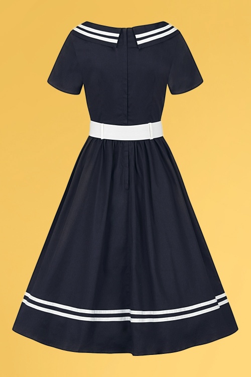 Collectif Clothing - 50s Tina Nautical Swing Dress in Navy and White 4