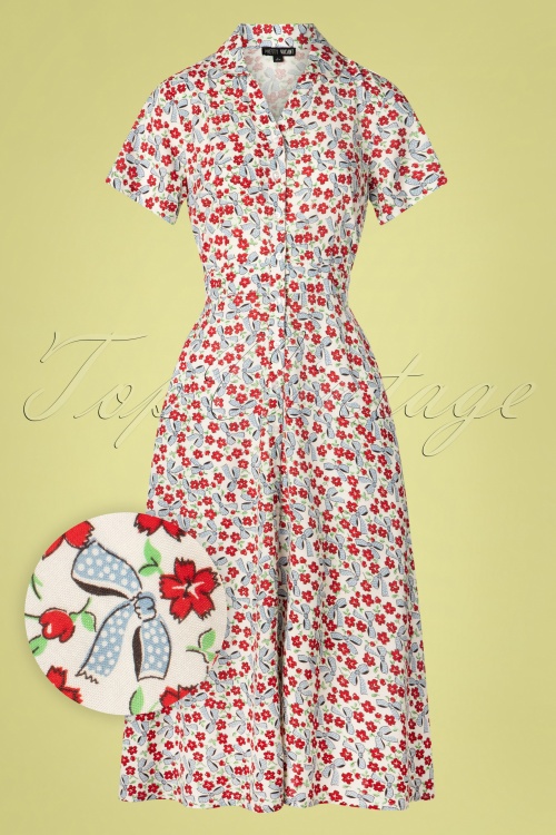 Pretty Vacant - Jonie Floral Bows Dress Années 60 en Crème 2