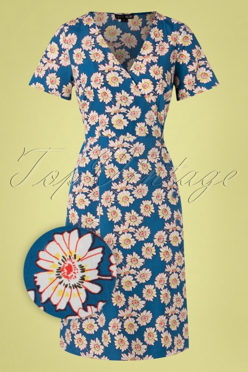 Pretty Vacant - 60s Sabrina Floral Dress in Blue 2