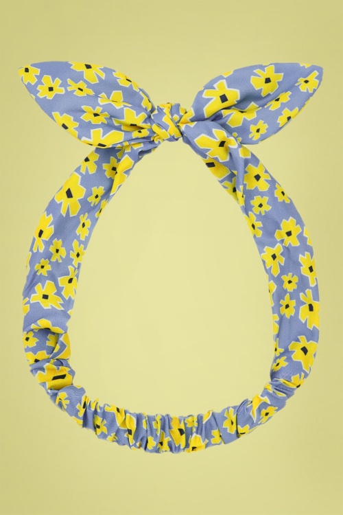 Collectif Clothing - 60s Summer Flower Hair Scarf in Blue and Yellow 2