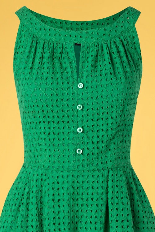 Pretty Vacant - Esme Embroidery Swing Dress Années 60 en Vert 3