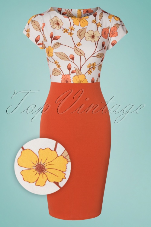 Vintage Chic for Topvintage - Maribelle Pencil Dress Années 50 en Orange Brique 2