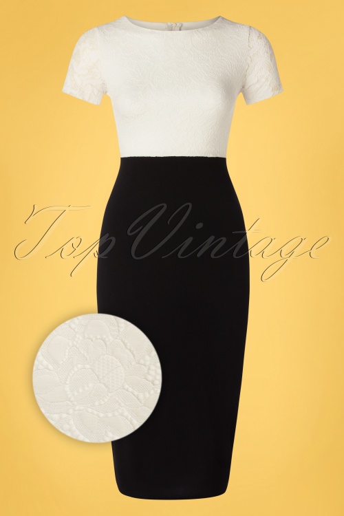 Vintage Chic for Topvintage - Eliane Bleistiftkleid aus Spitze in Schwarz und Elfenbein 2