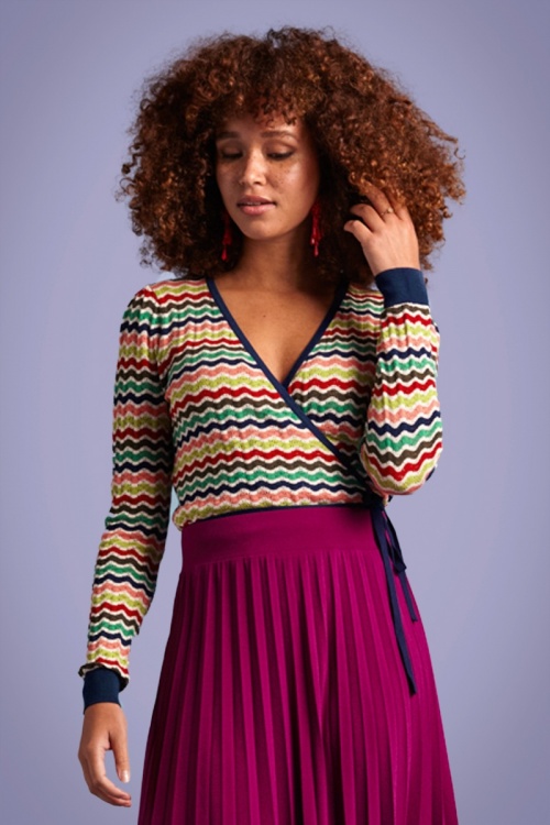 King Louie - 60s Sassy Wrap Top in Blue and Multi 2