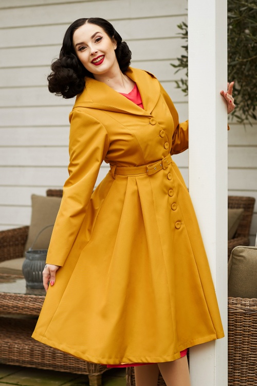 50s Lorin Sun Swing Trench Coat in Mustard