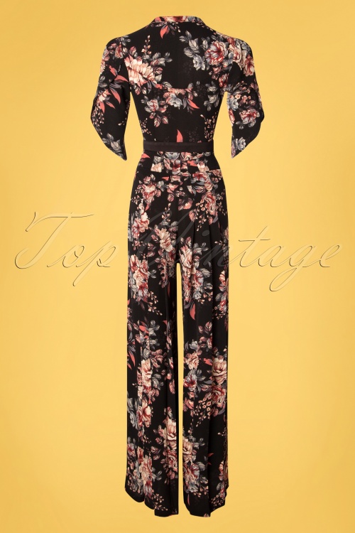 Miss Candyfloss - 50s Giada Floral Jumpsuit in Black 4