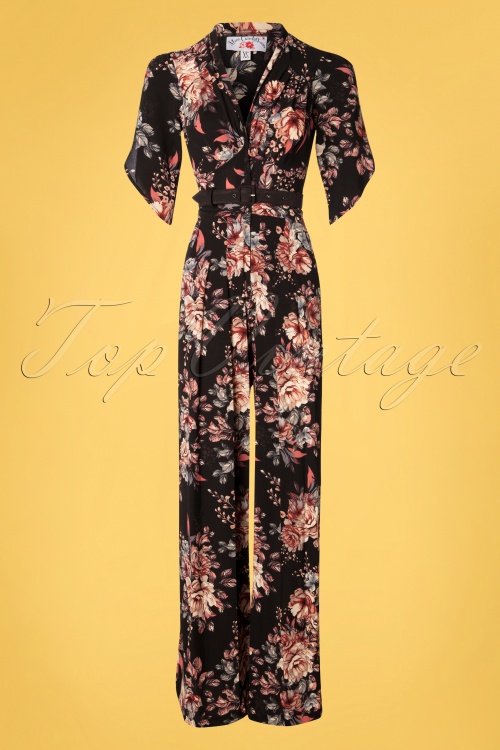 Miss Candyfloss - 50s Giada Floral Jumpsuit in Black