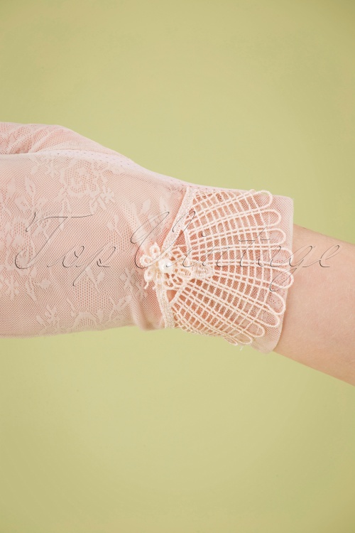 Unique Vintage - Deco Mesh Wrist Gloves Années 40 en Rose Poudré 3