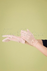 Unique Vintage - Deco Mesh Wrist Gloves Années 40 en Rose Poudré