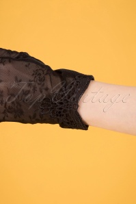 Unique Vintage - 40s Embroidered Mesh Wrist Gloves in Black 3