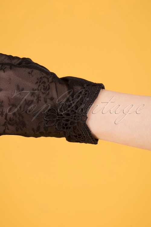 Unique Vintage - Embroidered Mesh Wrist Gloves Années 40 en Noir 3