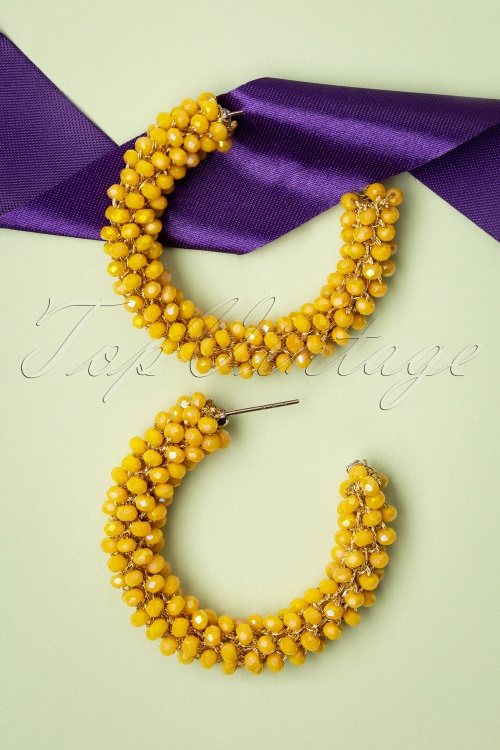 Day&Eve by Go Dutch Label - Beaded Hoop Earrings Années 60 en Jaune Soleil