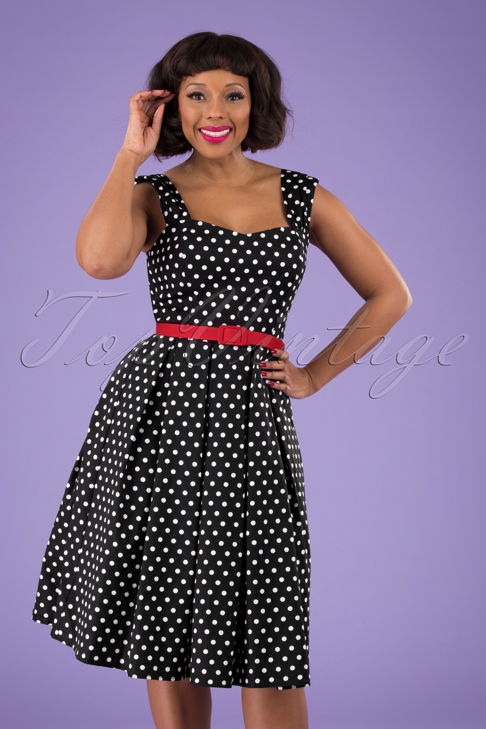 Collectif Clothing 50s Jill Polka Dot Swing Dress in Black Shop at Topvintage