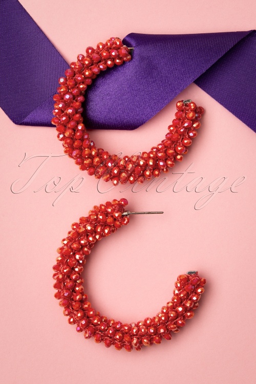 Day&Eve by Go Dutch Label - 60s Beaded Hoop Earrings in Tomato Red