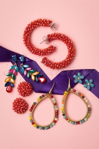 Day&Eve by Go Dutch Label - 60s Beaded Hoop Earrings in Tomato Red 4
