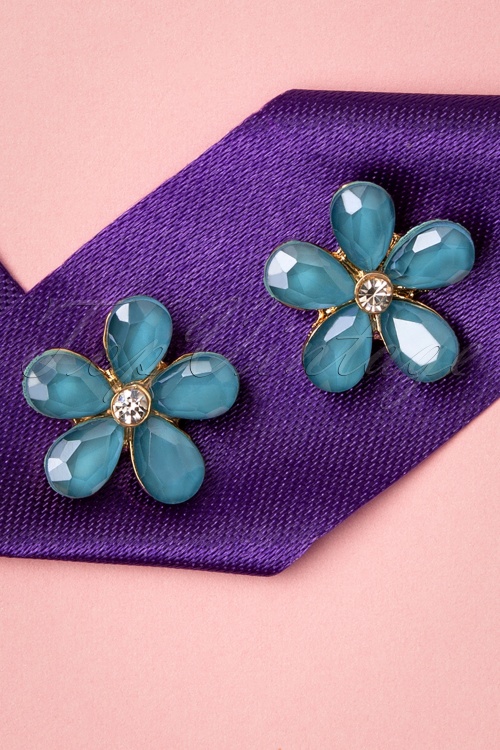 Day&Eve by Go Dutch Label - Flower Studs Années 50 en Bleu Océan 