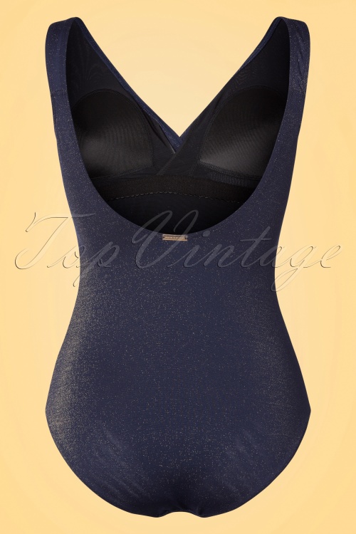 Marc & André Paris - 50s Vivienne Golden Shimmer Swimsuit in Midnight Blue 4